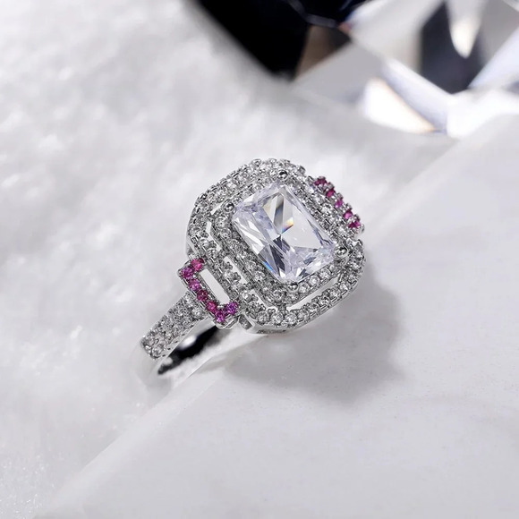 😍Romantic Radiant Shiny Zircon Hollow Silver Ring Women for Women, L097 - Picture 5 of 6